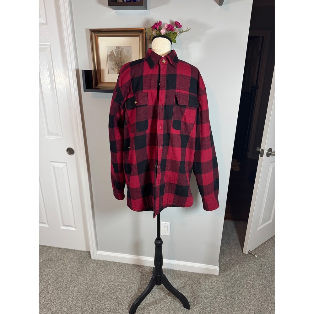 Lanesboro Mens Sherpa Lined Flannel Shirt Jacket Red Black Buffalo Plaid Large